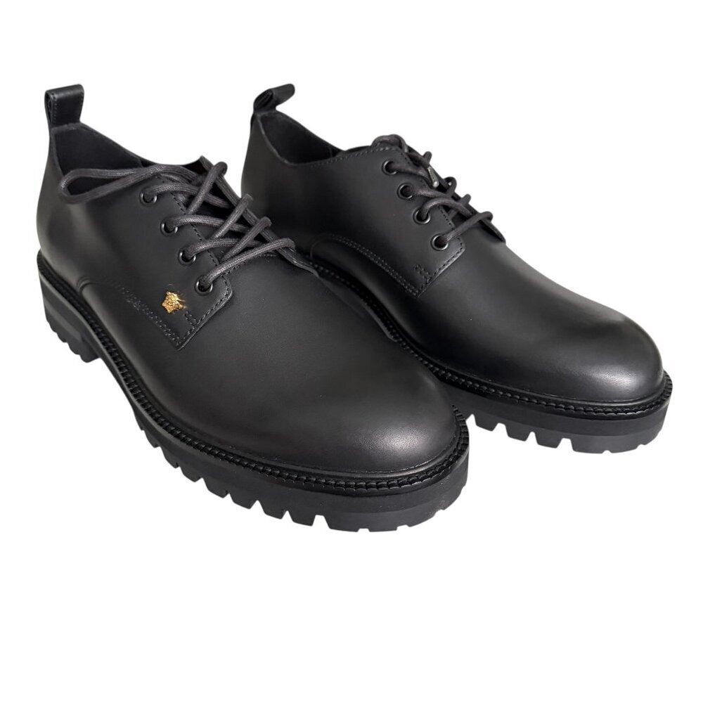 Versace 1014646 Men's Black 100% Leather Small Gold Logo‎ Medusa Derby Shoes, 44